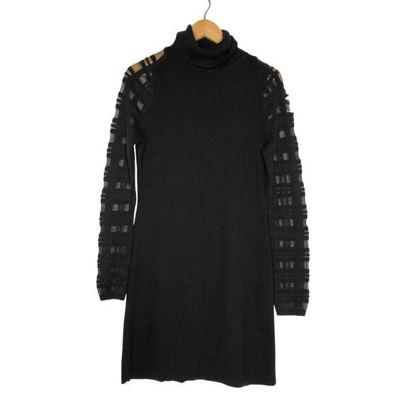 Esteban Cortazar Dress Sheer Lattice Sleeve Knit Turtleneck Sheath Mini Black XL - Picture 4 of 12